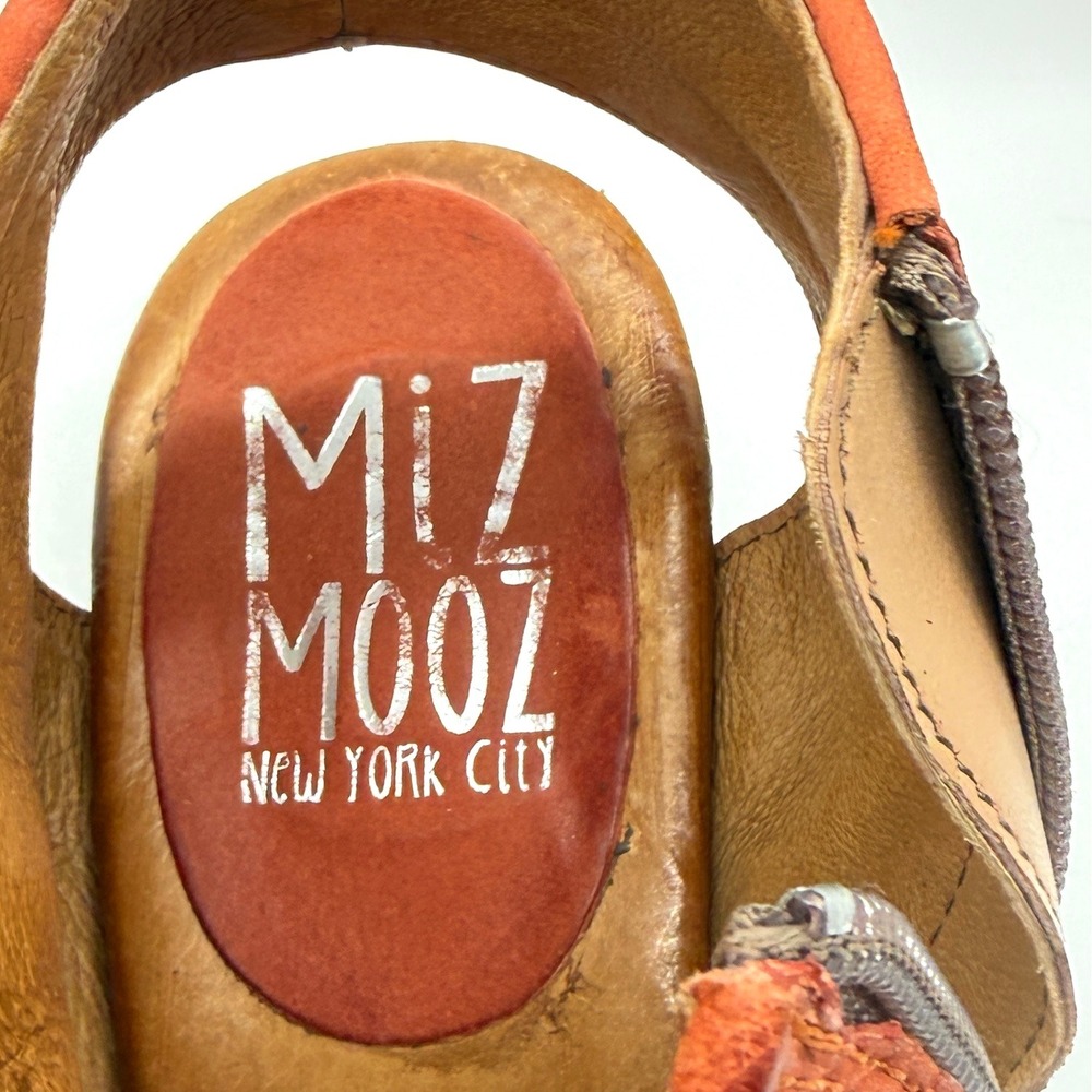 MIZ MOOZ Cheerful Leather Wrap Sandal Womens 41 Orange Tan Perforate Heel Shoe - Picture 6 of 10